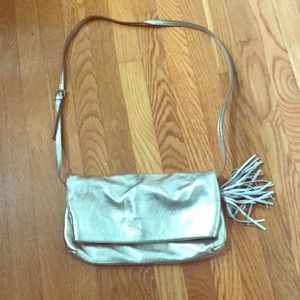Gold J Crew leather clutch/crossbody
